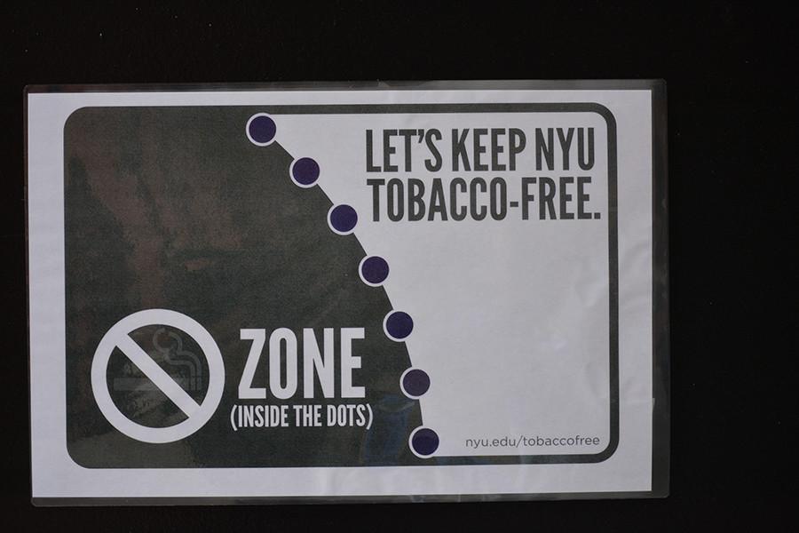 As+part+of+the+SSC%27s+tobacco-free+initiative+purple+dots+have+been+painted+outside+of+Weinstein+and+Bobst.