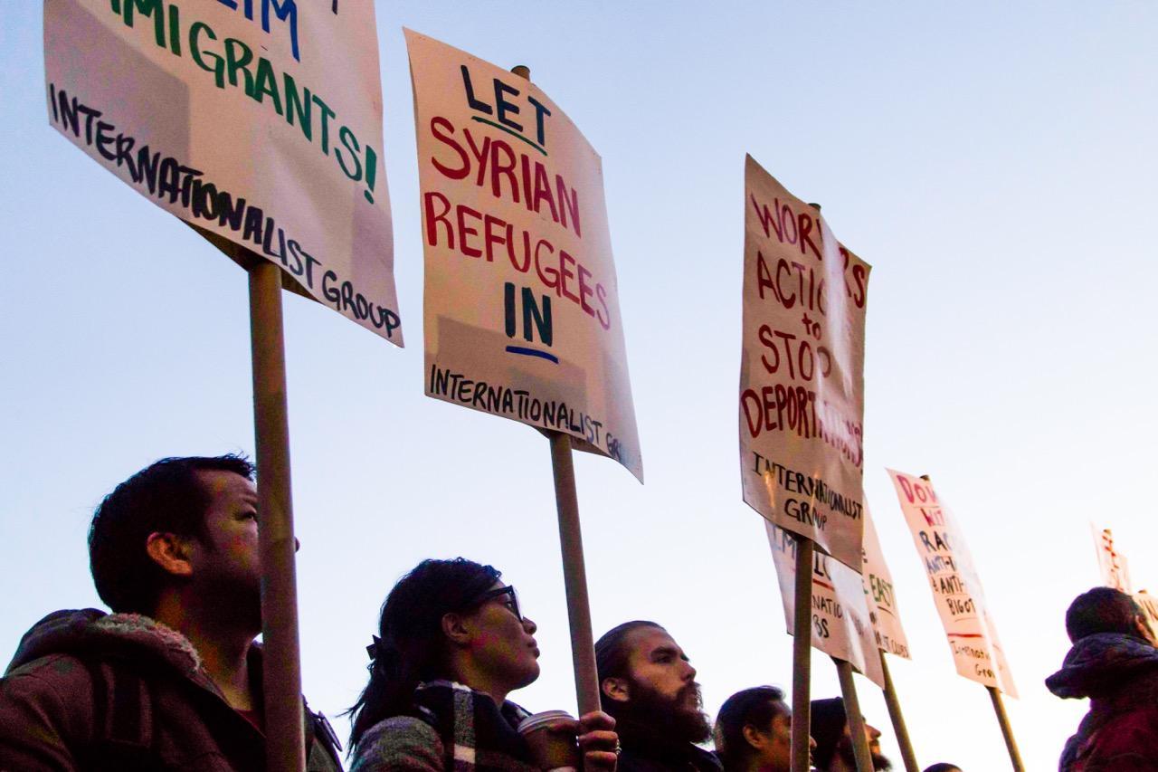 People attended the rally hosted by the Council On American-Islamic Relations in Washington Square Park in light of President Donald Trump's ban on immigrants from countries with a high Islamic population.