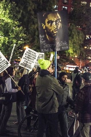 People gathered in Union Square on Monday for one of the #BlackLivesMatter rallies that have been occurring regularly throughout the year. 