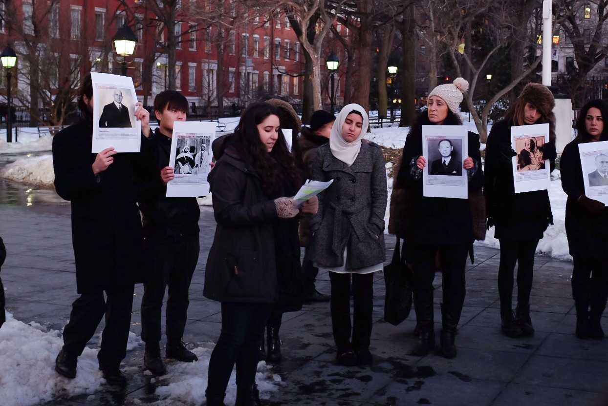 On January 27, 2015, the International Holocaust Day, a group of NYU students and professors held a ceremony under the Washington Square Park arch to commemorate people who risked their lives.