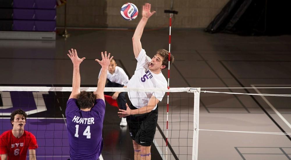 Chase Klein was a stand out player in the NYU men's volleyball team's loss to Hunter College on Tuesday, January 26.
