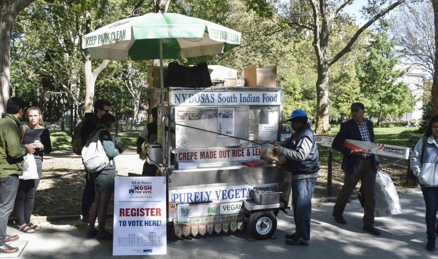 Mayor+Bill+de+Blasio%E2%80%99s+%22Nosh+the+Vote%22+campaign+brought+voter+registration+to+NY+Dosa%E2%80%99s+in+WSP+on+October+11th.+