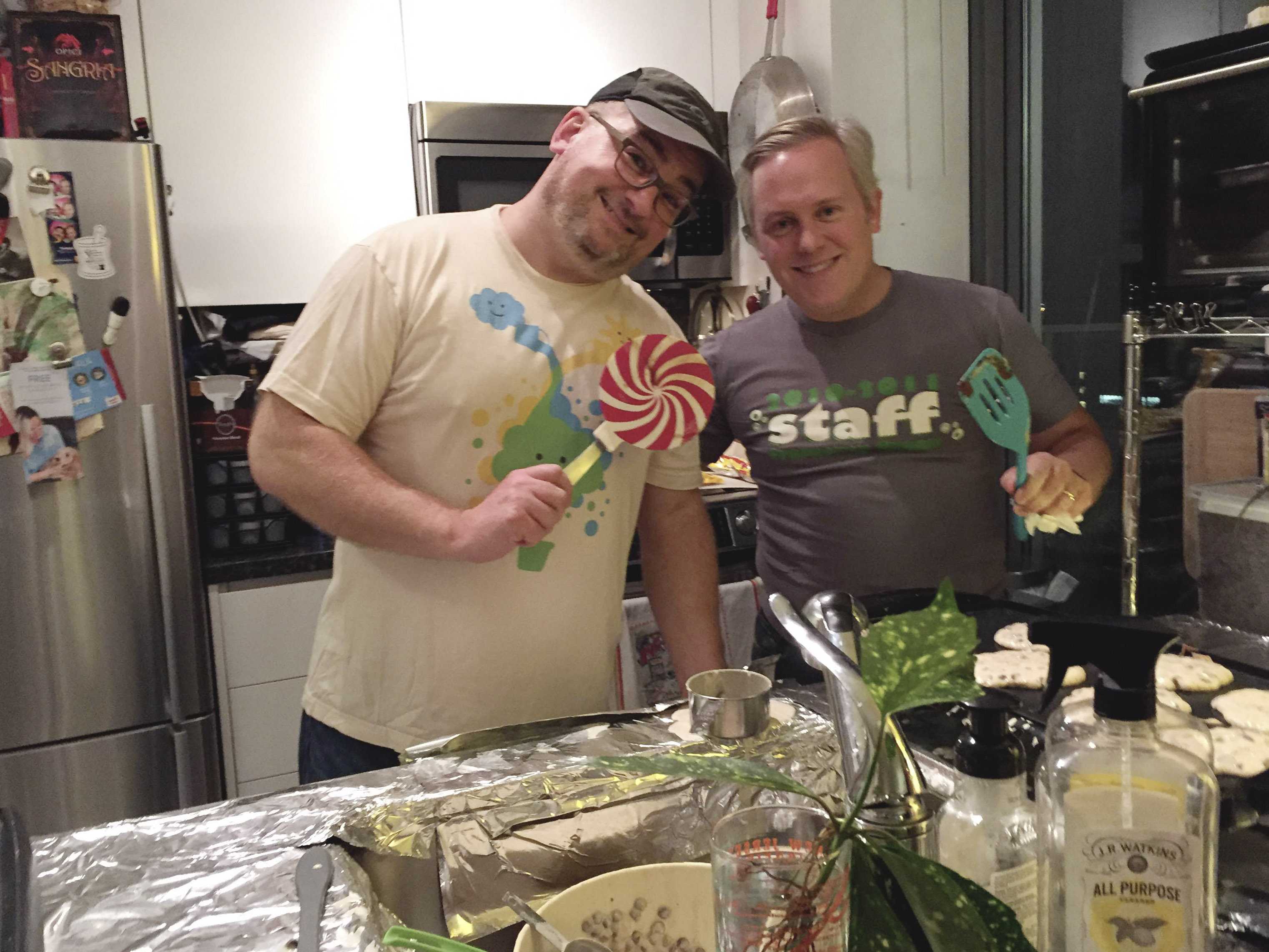 Philip Kain and William Crow come together to make chocolate chip pancakes, which are devoured by hundreds of students.