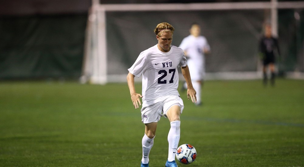 Stern freshman, Owen Smith, scores the last goal in the Violets’ game against Maritime.