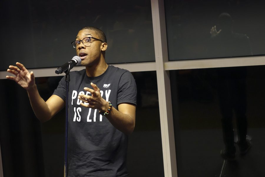 With+his+poem+discussing+police+brutality%2C+Michael+Frazier+is+one+of+the+chosen+few+to+represent+NYU+this+year+at+the+College+Union+Poetry+Slam+Invitational.