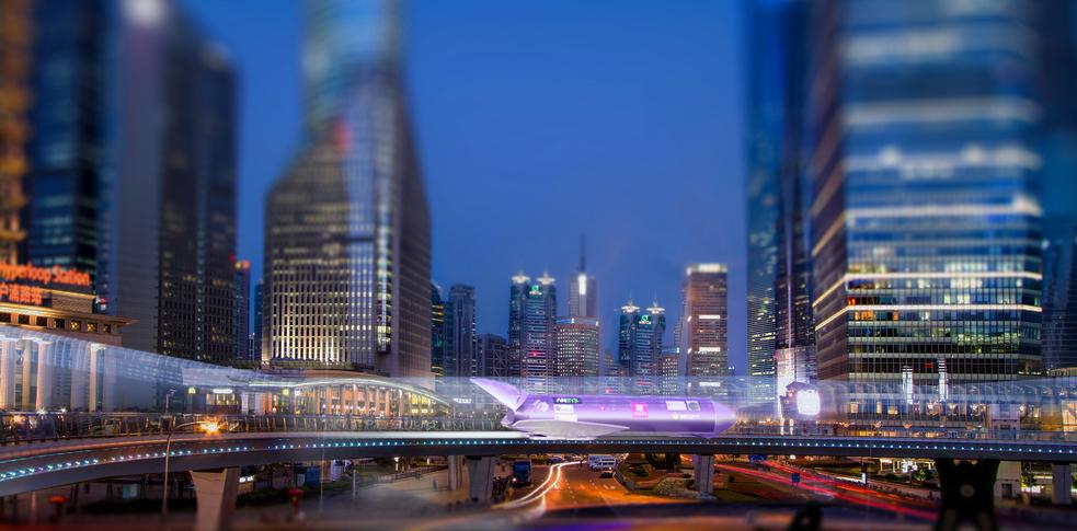 A digital rendering of the hyperloop system to be established at NYU Shanghai. The project has been run by a team from NYU’s Tandon School of Engineering.