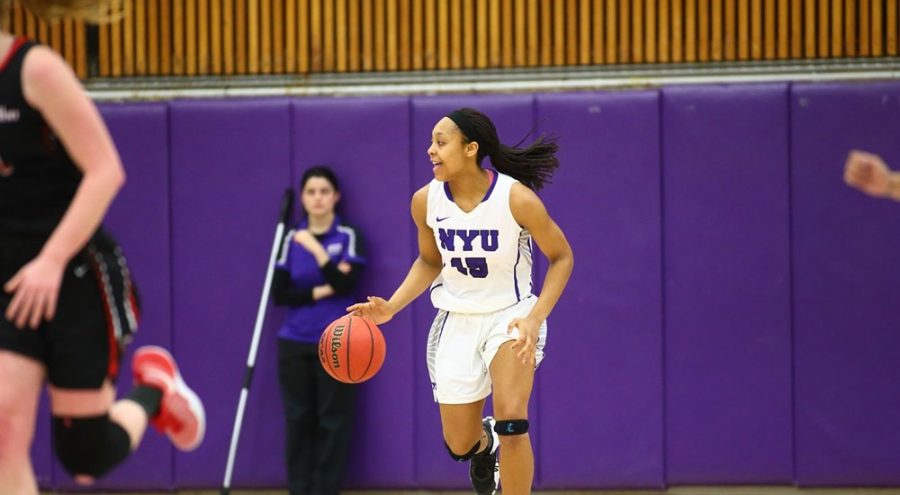 Lauren+Brown%2C+forward+for+the+NYU+Basketball+team%2C+offering+14+points+to+the+Violet%E2%80%99s+win%2C+Sunday.+Feb.+12%2C+2017.+Catch+up+with+NYU%E2%80%99s+basketball%2C+swimming+and+diving%2C+wrestling%2C+and+Men%E2%80%99s+volleyball+here.