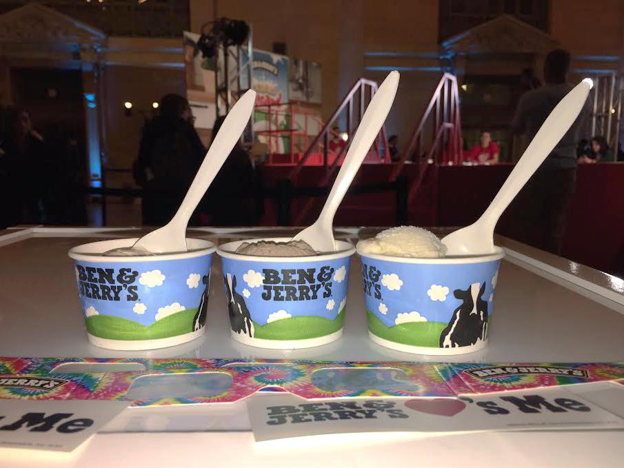 The three new Ben & Jerry’s cereal milk ice cream flavours: Frozen Flakes, Cocoa Loco and Fruit Loot. The ice cream company organized a party at Grand Central Terminal to celebrate the flavors' release.