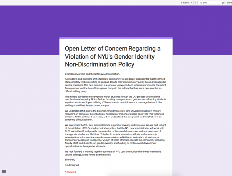 Letter Urges NYU Law to Support LGBTQ Students