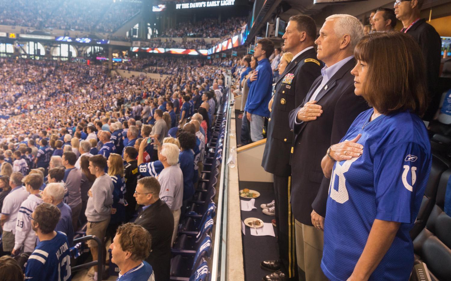 Vice President Mike Pence abruptly left the Colts and 49ers game on Oct. 8 in Indianapolis after several players knelt during the national anthem.