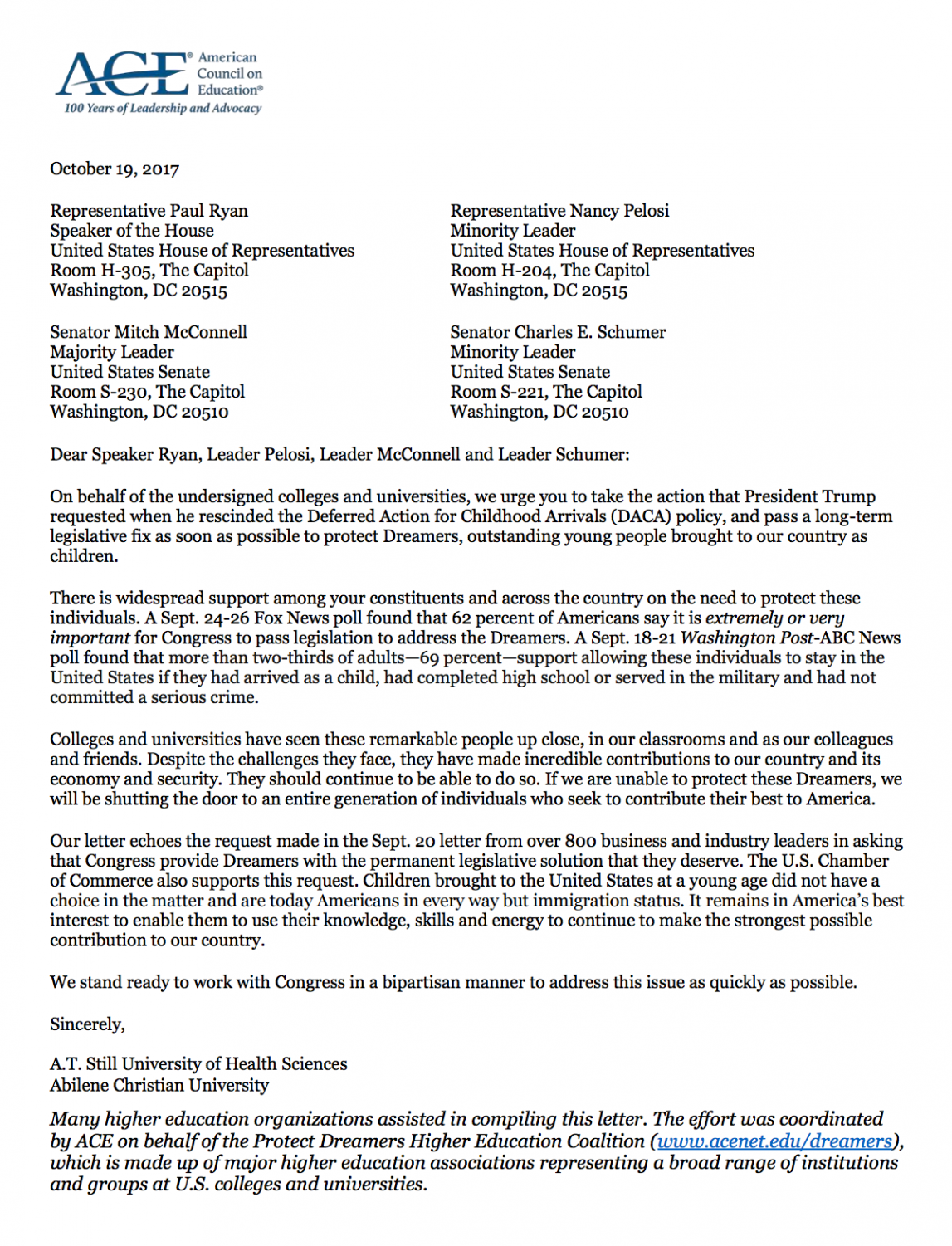 On Oct. 19, 800 colleges and universities around the U.S., including NYU, signed a letter to the House of Representatives urging them to protect immigrants while DACA is in the process of a repeal.