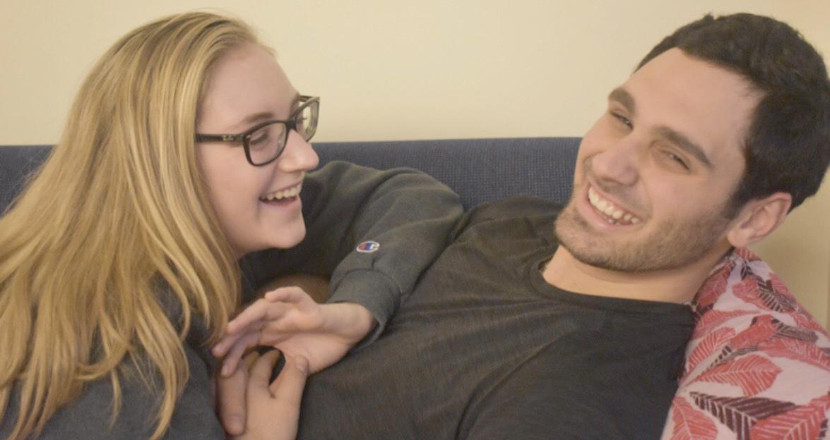 Kat Piorkowski, who plays for NYU softball, and Zach Cohen, who plays for NYU baseball sharing a cute moment.