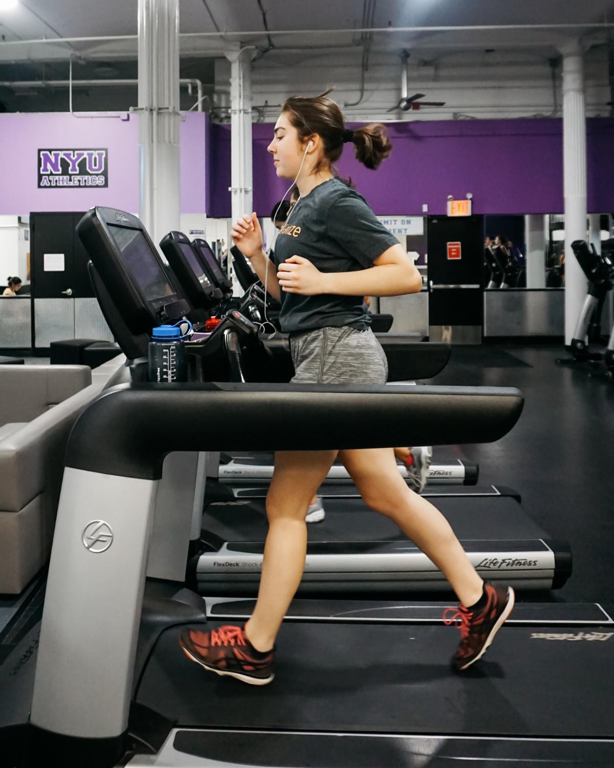 First-year Tisch student Genevieve Goodman gets in a workout at 404 Fitness after a day of classes.
