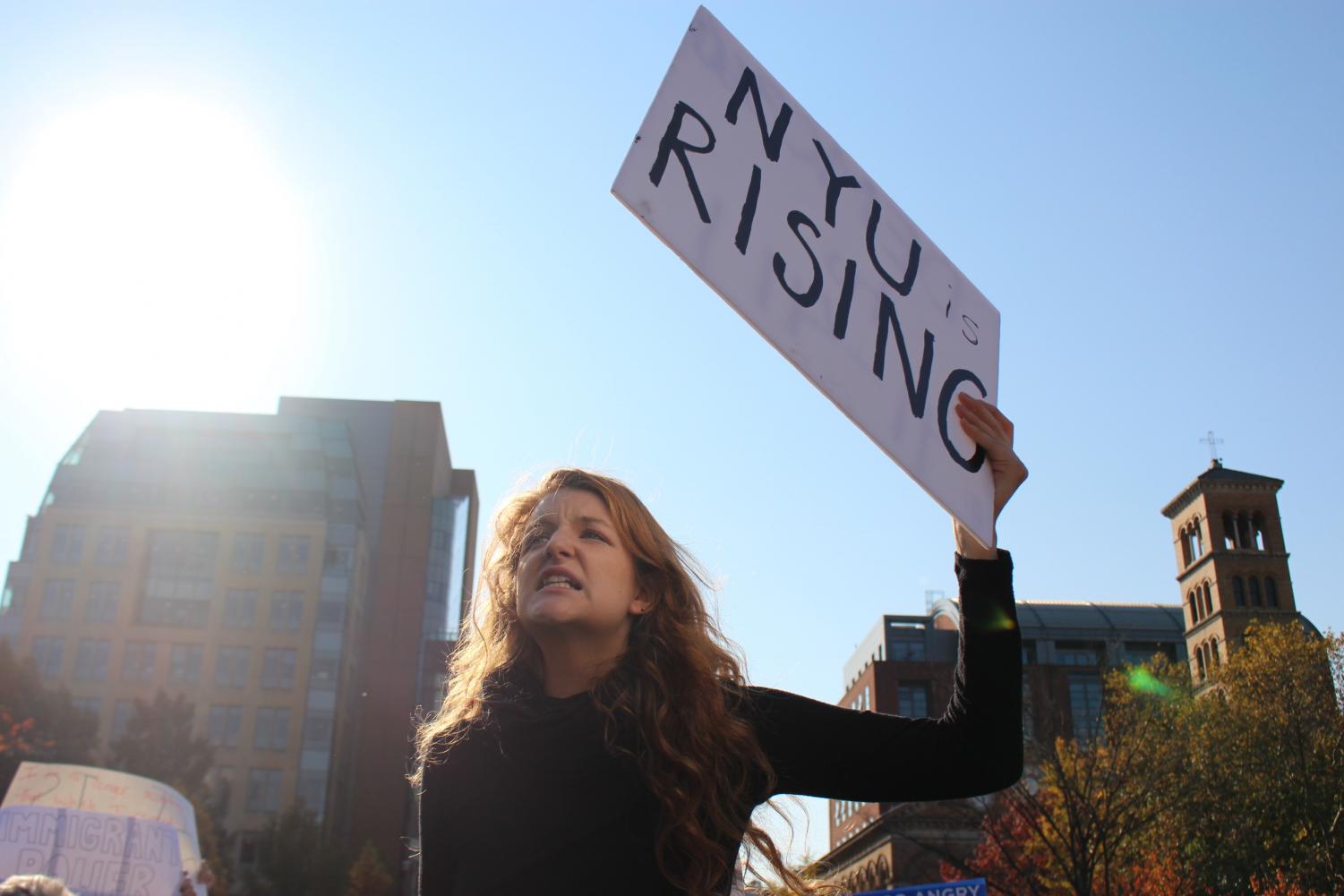 On Nov. 16, 2016, NYU students staged a walkout at Washington Square Park to declare NYU as a sanctuary campus.