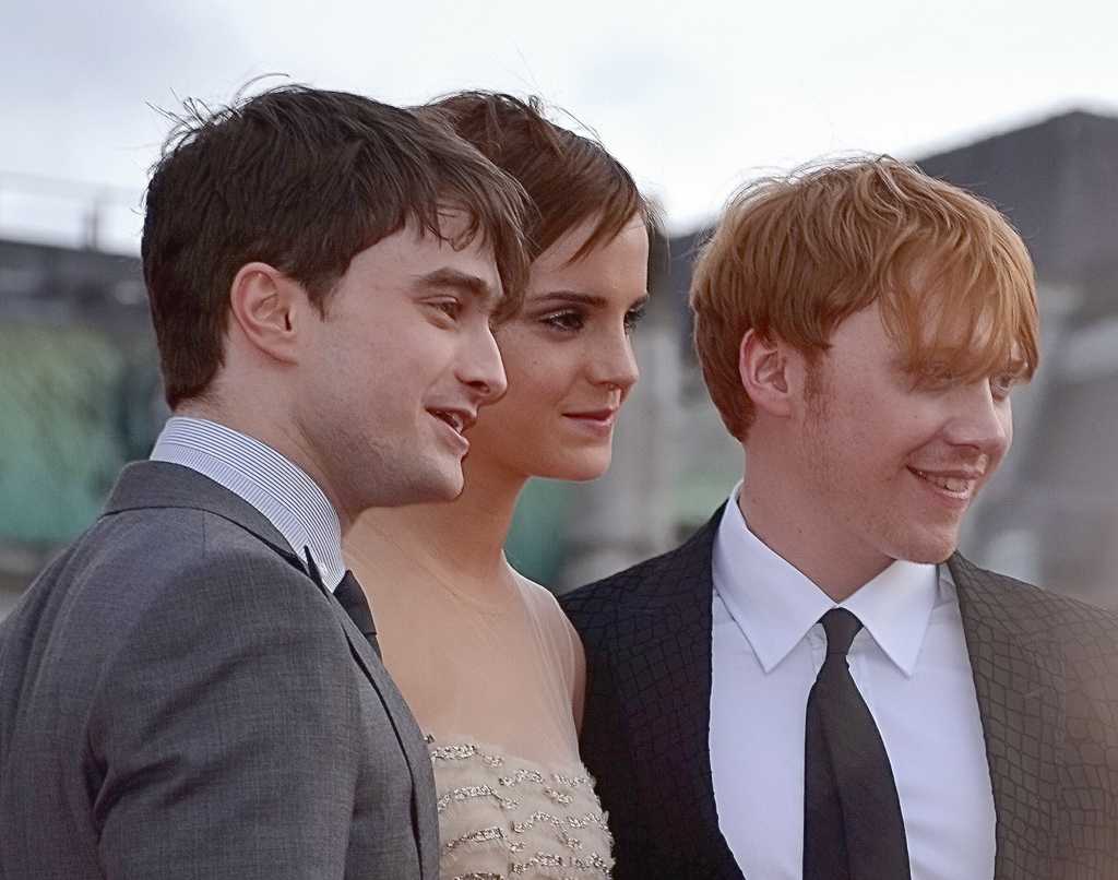 Harry Potter stars Daniel Radcliffe, Emma Watson, and Rupert Grint in 2011.