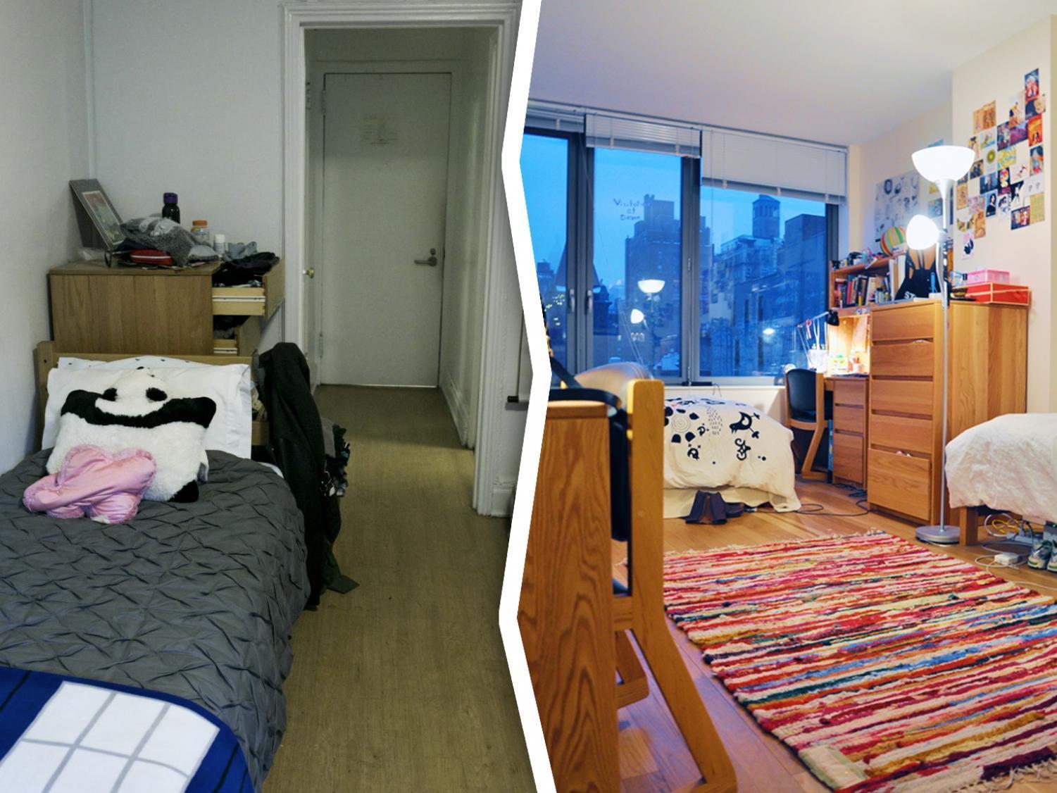 Rubin Hall (left) vs. Gramercy Green (right). Whereas the former is notorious for lacking air conditioning, the latter is known for ample amenities and a great view.