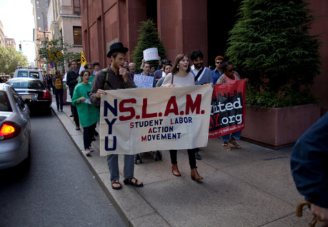 SLAM protests student debt outside Gould Welcome Center